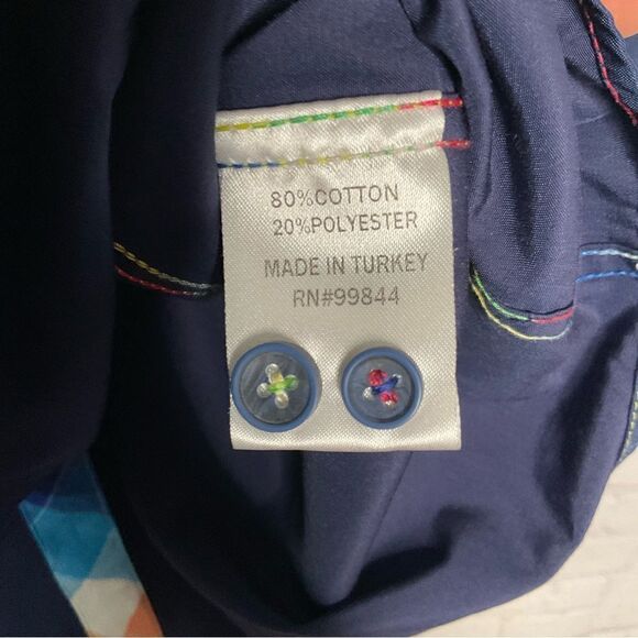 Mens MIZUMI Casual Shirt Navy Blue with Plaid Trim Classic Fit‎ Button Front XL - Picture 8 of 8